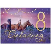 JUNAPACK Einladungskarten Pferd Einladungen zum Kindergeburtstag Fohlen lila Mädchen, Einladungskarten zum 8. Geburtstag mit Pferd Motiv