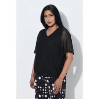 Ulla Popken Spitzenbluse Slinky-Blusentop Mesh-Überwurf V-Ausschnitt