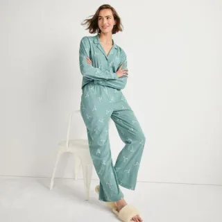 Pyjama Set aus Baumwoll-Jersey mit Stickerei für Damen in Petite-Größe, Damen, size: petite, Blau, Baumwolle, by Lands' End
