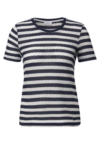 Cecil - Gestreiftes Ajour T-Shirt blau - Gr. - XS