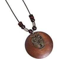 KARMA Kette mit Anhänger Lange Halskette Holz Eule Braun 80 cm (Geschenk für Frauen Eulenkette, 1-tlg., Damenhalskette modern), Damen Holzkette Kette Pulloverkette