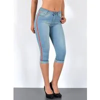 ESRA Caprijeans 3/4 Jeans Hose Capri Jeans mit Seitenstreifen Caprihose Damen Sommer High Waist Capri Jeans Damen 3/4 Hose mit Galon-Streifen bis Plus Size