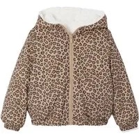 vertbaudet Regenjacke Mädchen Kapuzenjacke mit Leomuster und Teddyfleece wendbar