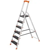 SONGMICS Trittleiter Aluleiter, 12 cm breite Stufen mit Riffelung, Anti-Rutsch-Füße, mit Handlauf, bis 150 kg belastbar, Leiter mit 6 Stufen