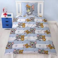 Familando Kinderbettwäsche Tom und Jerry "Mäusejagd" 135x200 + 80x80 cm aus 100% Baumwolle, Renforcé, 2 teilig, mit Wendemotiv auf Bettdecke und Kopfkissen