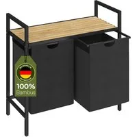 STEELSØN Wäschekorb Rigil aus Metall (2 Fächer (90 L) mit 1 Bambus-Ablage, schwarz), auch verfügbar mit 3 oder 4 Fächern, ausziehbar & abnehmbar