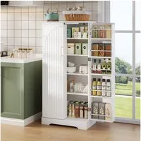 Flieks Hochschrank Küchenschrank mit LED-Sensorleuchte und verstellbaren Einlegeböden (1-St., B60/T35/H128 cm) Speiseschrank mit Türablagen Mehrzweckschrank Holzschrank weiß