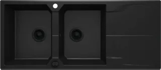 Neuesbad 2-Becken Granitspüle mit Abtropffläche 1160x500x224, 3, 5'', Schwarz, mit Raumsparsiphon NB1DEZQNN2131