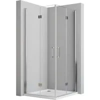 Boromal Eckdusche Duschkabine Eckeinstieg Falttür 195H Duschwand Duschabtrennung, BxT: 90x90 cm, 6mm ESG Glas