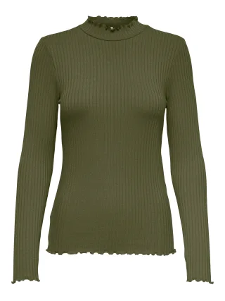 JDY - JDYFRANSISKA L/S HI-NCK TOP JR NOOS Dark Olive - Gr. - M