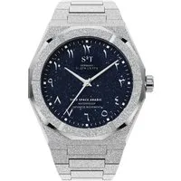 S&T Design Quarzuhr Armbanduhr Arabische Zahlen Frosted Iced Edelstahl Datum Herrenuhr TIME SPACE ARABIC, (Packung, inkl. Uhrenbox), Japanisches Quarzwerk 40mm Leuchtzeiger Sternenhimmel Frosted