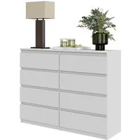 Furnica Kommode GABRIEL 8 Schubladen-Weiß Matt H92cm B120cm T33cm