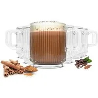 Sendez Teeglas 6x Kaffeegläser Teegläser 360 ml Stapelbar mit Reliefstruktur, 6-tlg., Glas