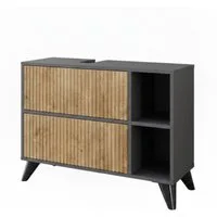 Vicco Waschbeckenunterschrank Leano, Anthrazit/Bergeiche, 80 x 62 cm mit 2 Schubladen (1-St)