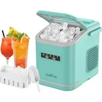 loefme Eiswürfelmaschine Tragbarer, 12kg/24h, 9 Würfel in 6 Min, mit Selbstreinigung, 2 Eisgrößen, Leiser Eiswürfelbereiter mit Tragegriff, 1,4L Tank