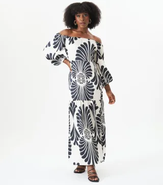 Bardot Mono Print Maxikleid