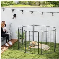 PawHut Freigehege 8-eckig, mit 8 Gitterplatten, Tür, Erdspießen, flexibel, faltbar, 100cm hoch, für Hund, Katze, für drinnen, draußen