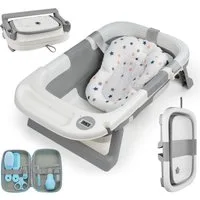 ElitVita Babybadewanne Faltbar Babybadewanne mit Kissen & Pflegeset,0-2 Jahre Babywanne, (1-tlg), Babybadewanne mit Anti-Rutsch-Kissen,Thermometer