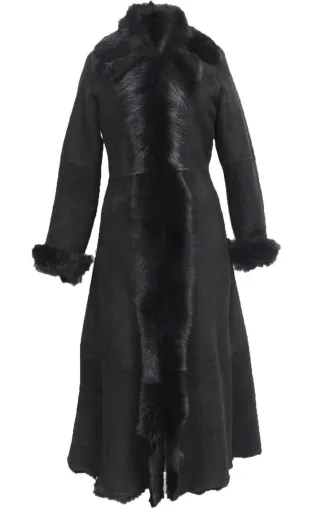 Schwarzer Damen-Trenchcoat aus Toscana-Schaffell aus Wildleder-Rushden