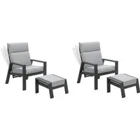 Garden Impressions Gartenstuhl 2er Set Relaxsessel Max Relaxliege Loungesessel mit Hocker Alu, verstellbare Rückenlehne / wetterfest / 120 kg Tragkraft