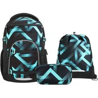 coocazoo Schulranzen Schulrucksack-Set, BYTE Laser Lights 3-teilig (3-teilig), für digitale Schule, ergonomisch, Easy-Grow-System