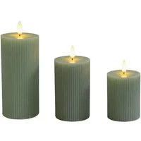 relaxdays LED-Kerze 3er Set, LED, Warmweiß, Salbei
