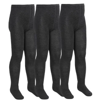 3 Paar Multipack Mädchen Bambus-Schulstrumpfhosen | Sock Snob | Footed Soft Plain Strumpfhosen in Schwarz, Grau, Weiß, Marineblau - Grau