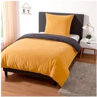 heimtexland Bettwäsche kuschelige Winter Wende-Bettwäsche Cashmere Touch, Microfaser, Kopfkissen 80x80 I Bettdecke 135x200 I curry
