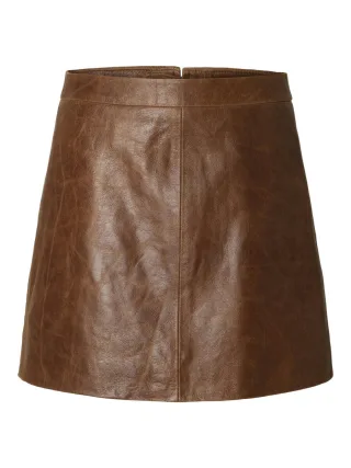 selected men - Leder-Minirock braun - Gr. - 34