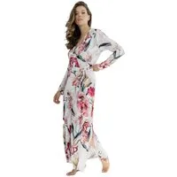 OH!ZUZA Morgenmantel Langer Damen Kimono extravagant, lang, Viskosemischung, Kimono-Kragen, Gürtel, feminin und elegant