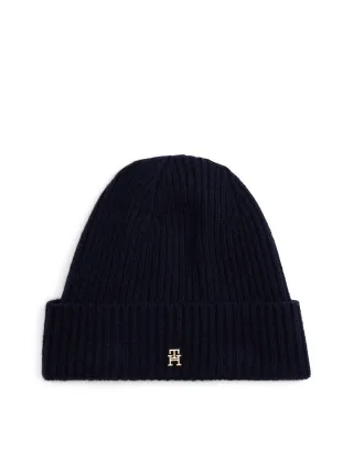 Tommy Hilfiger - Rippstrick-Beanie aus reinem Kaschmir blau - Gr. - OS