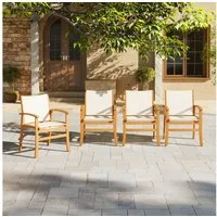 Sunsitt Gartenstuhl Holz Gartenstühle (Akazienholz Essstühle), Atmungsaktivem Textilene-Gewebe für Garten & Terrasse,4-tlg Weiß