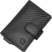 Fomax Mini Geldbörse mit Münzfach Echtleder Carbon Herren klein für Herren, 8+ Karten mit RFID Schutz Slim Wallet Kartenetui