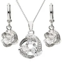 LÖB Ohrring und Ketten Set Halskette Ohrringe Set Silber Tropfen Zirkonia Anhänger Schmuckset (Geschenke für Frauen Damen Beste Freundin Mutter Mama Ehefrau Oma sie zum Geburtstag Schmuck Sommer, Inkl. Schmuckbox), Infinity Kette Creolen Strass Glitz