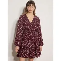 Apricot Minikleid Daisy Spray Wickelkleid mit Blousonärmeln