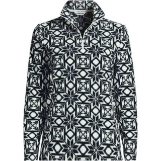 Gemusterter Fleece-Pullover mit Reißverschluss für Damen, Damen, size: regular, Schwarz, Polyester, by Lands' End
