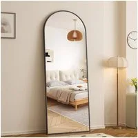 WDWRITTI Ganzkörperspiegel 180x80 150x50 Rundbogen Standspiegel Wandspiegel mit ohne beleuchtung (Flurspiegel modern Oval XXL, 1-St., 5mm HD Spiegel, mit Metall Alu Rahmen), 2 Installationsmethoden
