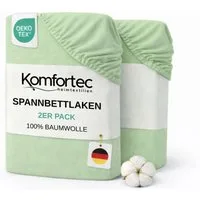 Komfortec Spannbettlaken Jersey Spannbettuch, 90x200, 140x200, 160x200, 180x200 oder 200x200 cm, 100% Baumwolle (135 g/m), Gummizug: Rundum, (2 Stück), OEKO-TEX® Standard 100 Zertifisiert, für Matratzen bis 25 cm Höhe