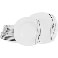 CreaTable Tafelservice Amelie Piazza, Tafel-Service 12-tlg (12-tlg), 6 Personen, Porzellan, Teller Set, Elegant, Schwungvoller Liniendekor