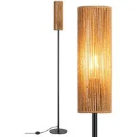 EDISHINE Stehlampe Wohnzimmer, LED wechselbar, warmweiß, Boho Stehlampe mit Lampenschirm aus gewebtem Seil