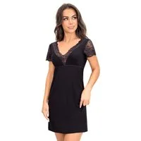 Donna Nachthemd Damen-Negligé Damen Sleepshirt mit Spitzen-Kurzarm