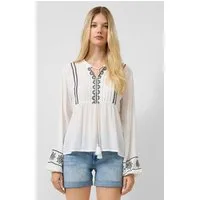 QS Langarmbluse Bluse Bestickte Tunika