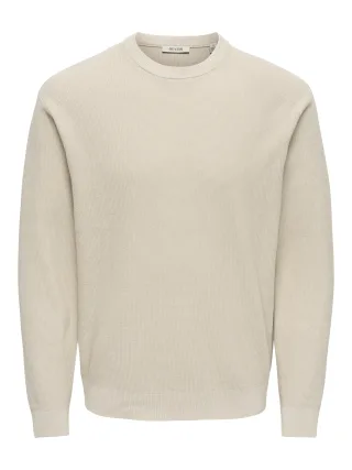 ONLY&SONS - ONSTONY RLX 12 LS WAFFLE CREW KNIT NOOS Silver Lining - Gr. - XXL