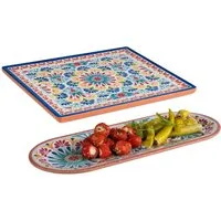 APS Servierplatte, Melamin, (2-tlg), 2er-Set, Melamin Camping-geschirr, Geschirr-set mediterranes Design