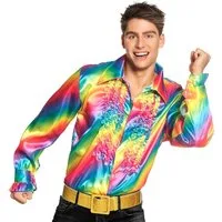 Boland Kostüm Schlagerstar Rüschenhemd regenbogen, 70er Jahre Hemd für die Extraportion Pomp in der Disco