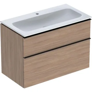 Geberit iCon Waschtisch mit Unterschrank 90 cm 502337JH1 Waschtisch-Set 90x63x48cm, weiß, Korpus Eiche, Griff lava matt