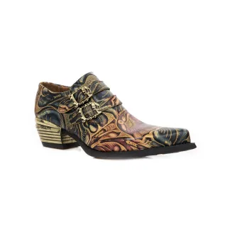 New Rock geprägte Vintage-Schuhe aus schwarzem Leder mit Schnallen – M-7960-S14