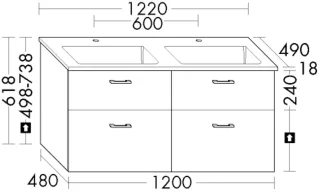 Burgbad Mineralguss-Waschtisch+Waschtischunterschrank System 30 Preisgruppe 3 Diago Schwarz Solid SHMT122F6560C0001