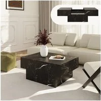 en.casa Couchtisch, ausziehbar »Lens« mit Stauraum 80x60x36 cm Marmoroptik, schwarz