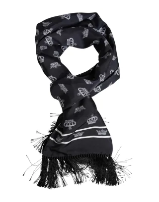 Dolce & Gabbana Schwarzes Seidenkrone Fransen Herren Schal